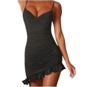 Oh Polly Black Ruched Mini Dress